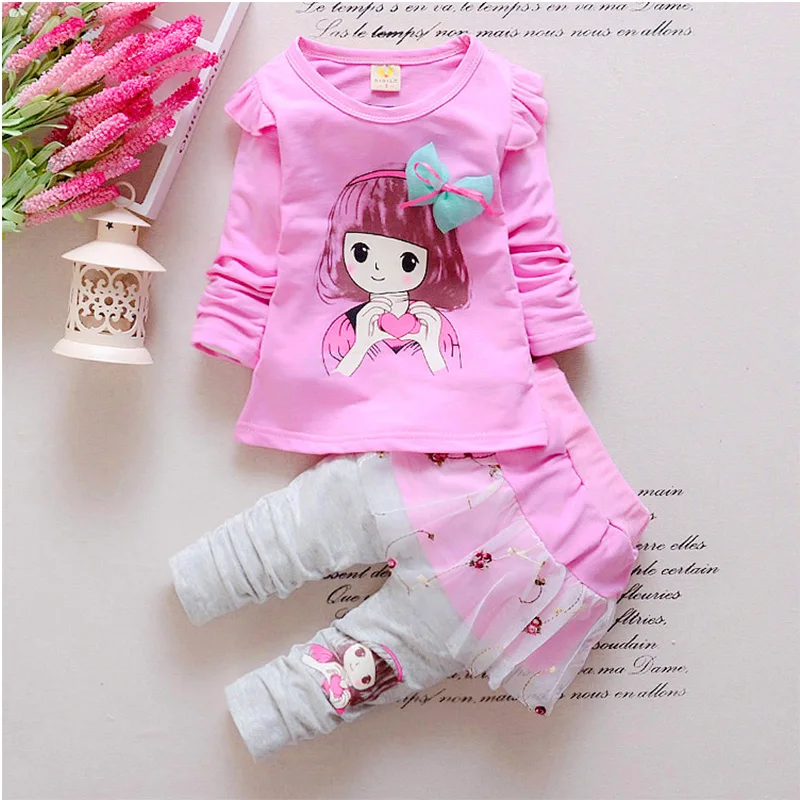 2017 Girls Clothing Set Spring baby children Cartoon Cotton Sets T-Shirt Pants Suit Kids Brand Cloth | Детская одежда и обувь