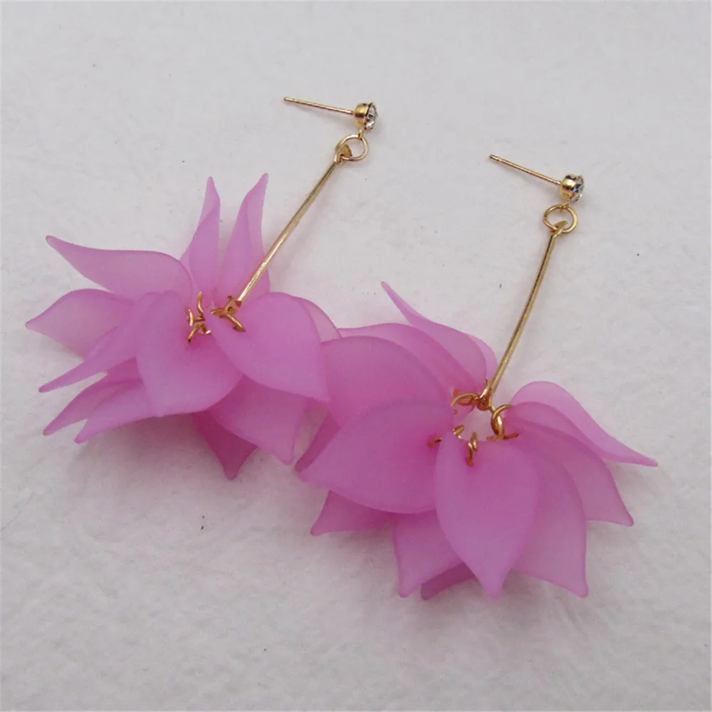 

1Pair Women Fashion Colorful Crystal Flower Drop Earring Bohemia Long Chain White Pink Statement Dangle Earrings Wholesale