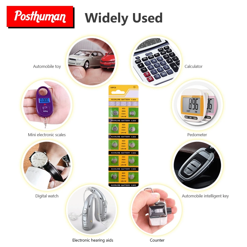Postuman 10 шт. AG3 1,55 V Щелочная батарейка-кнопка AG 3 384 392 SR41W SR41 L736 батарейки для монет, для часов, игрушек