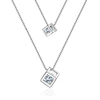 hot sale wholesale new fashion shiny zircon square design 925 sterling silver pendant necklaces for women jewelry gift