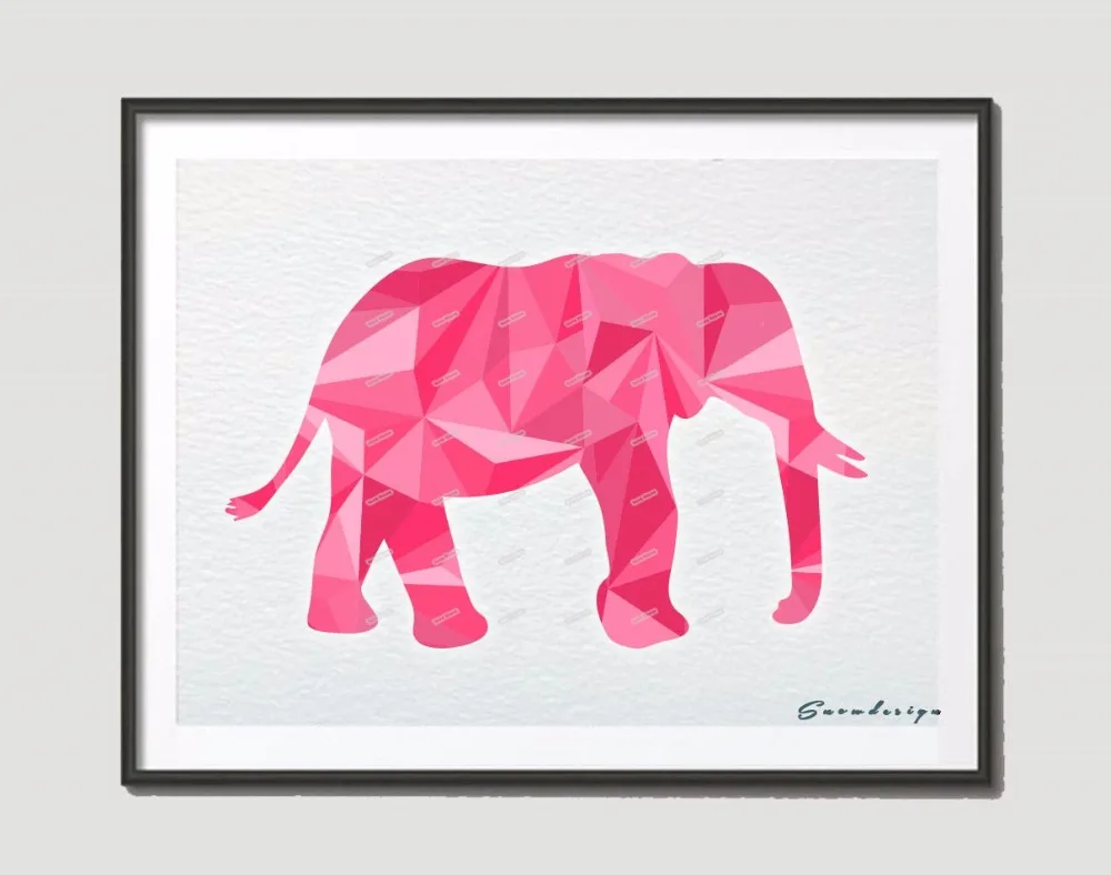 Низкая поли Современная Геометрическая Коралловая розовая картина слона на