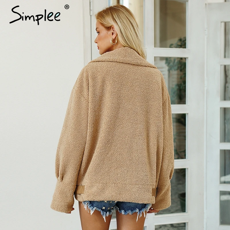 Simplee Пушистый Плюшевый Мех Пальто Куртка женская 2018 зима отложной воротник