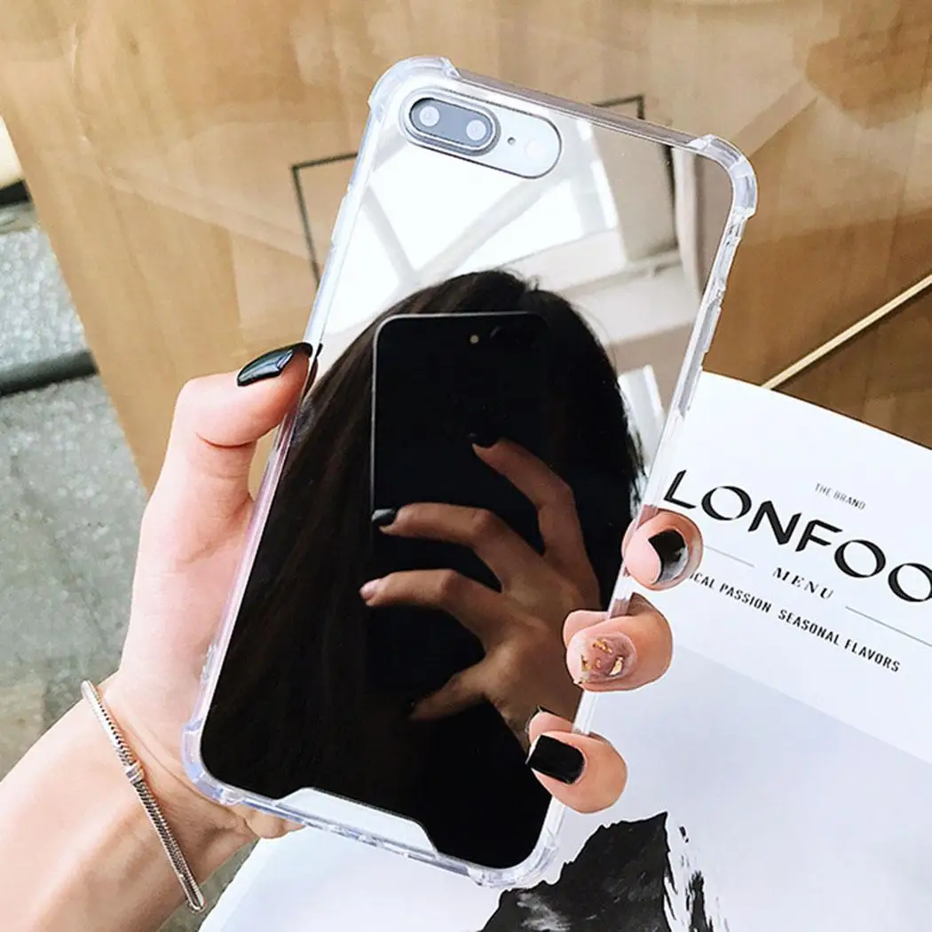 Модный стеклянный зеркальный чехол для iPhone 7 с зеркальной поверхностью и защитой