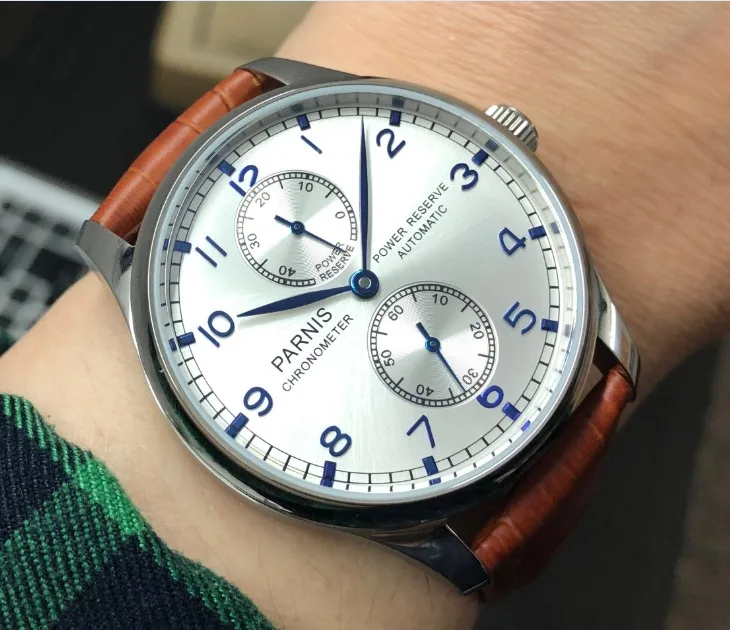 Мужские часы PARNIS с серебристым и белым циферблатом автоматический