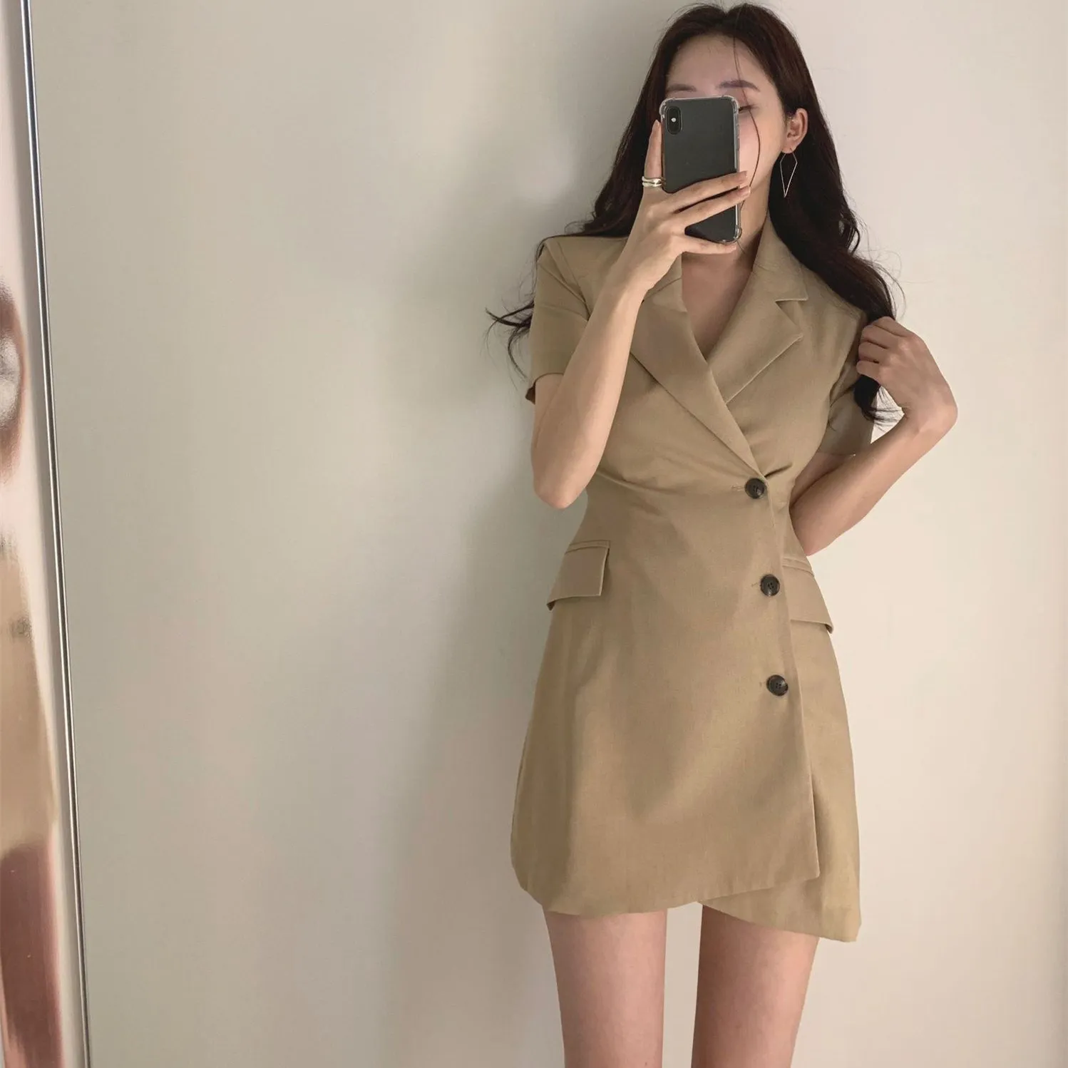 Женское летнее Мини-Платье-туника с v-образным вырезом элегантное офисное платье