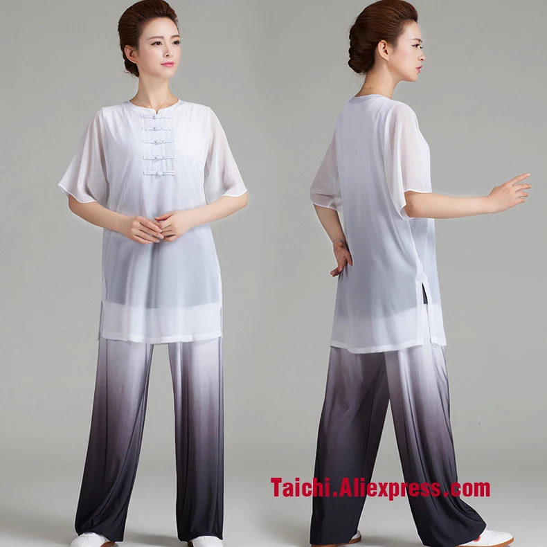 Ancient Chinese summer style tai chi clothing light yarn  sleeves performance clothing female practice exercises