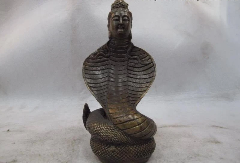 8 Китайский буддизм Kwan Yin Голова змея медный Будда Бронзовый Guanyin Бог