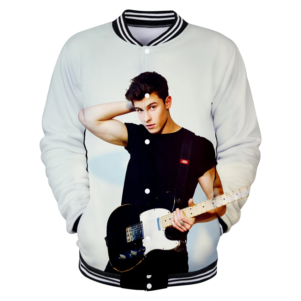 Женская/мужская бейсбольная куртка Shawn Mendes с 3D принтом модная длинным рукавом