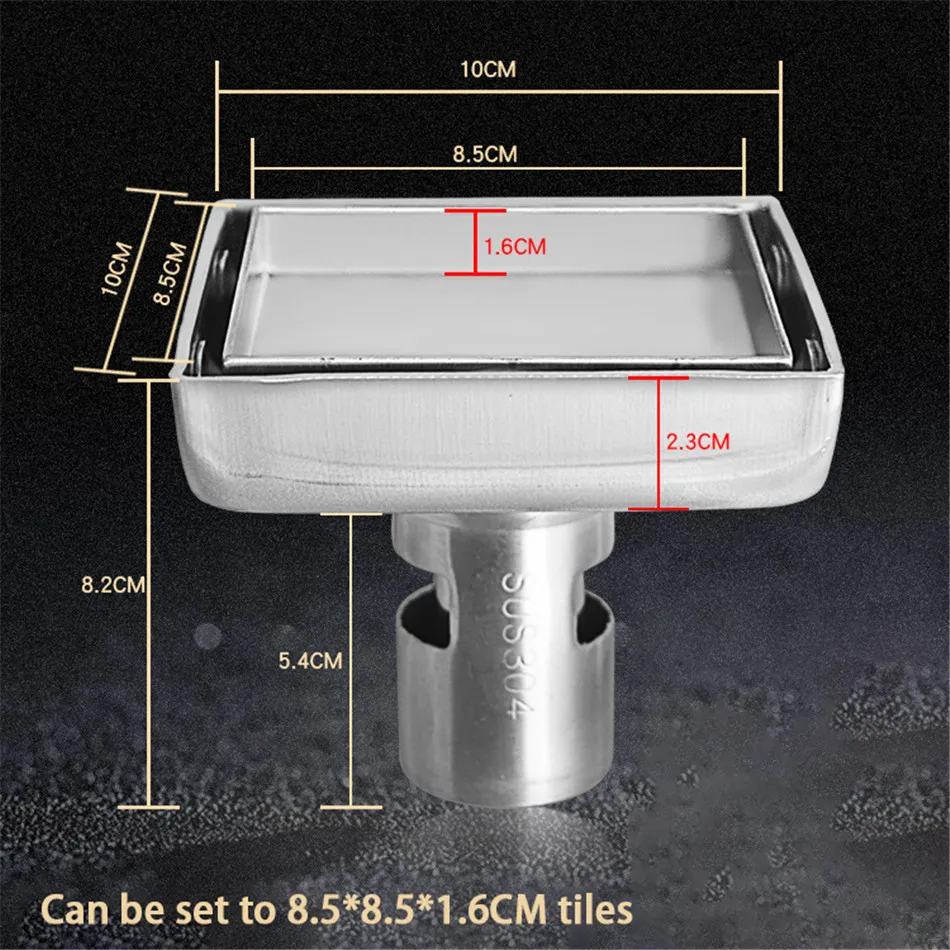 

304 Stainless Steel Invisible Floor Drain Square Thick and Deodorant Bathroom Shower Room Bathroom Decoration Accessories