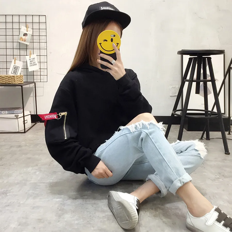 Women Hoodies Sweatshirts Long Sleeve 2017 Autumn Winter Hooded Pullover Hoodie Ladies Casual Tops Black Grey CoatsTracksuit | Женская