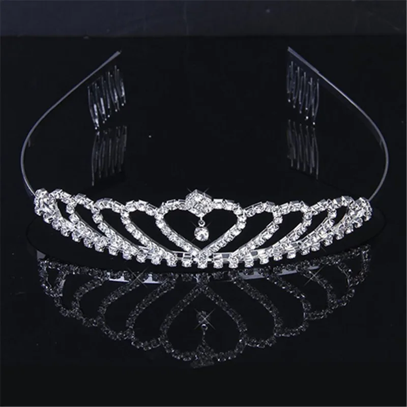 Kid Girls Elegant Heart Rhinestone Embedded Bridal Princess Tiara Crown Headband Hair Accessories | Детская одежда и обувь