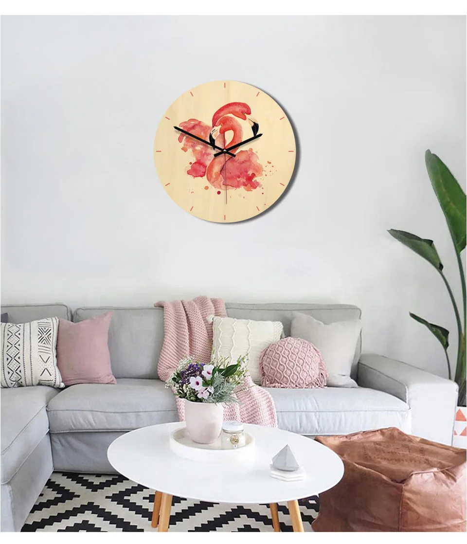 12 &quotмультфильм красный Фламинго деревянные настенные часы птица домашний декор