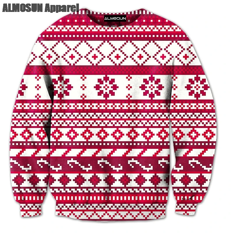 Рождественский 3D сплошным принтом пуловер с круглым вырезом кофты хипстерская