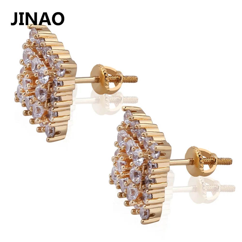 JINAO Мода AAA кубический циркон хип хоп ювелирные изделия Iced Out Сияющий Золотой Цвет Квадратные 925 серебряные серьги-гвоздики для женщин и мужчин подарки