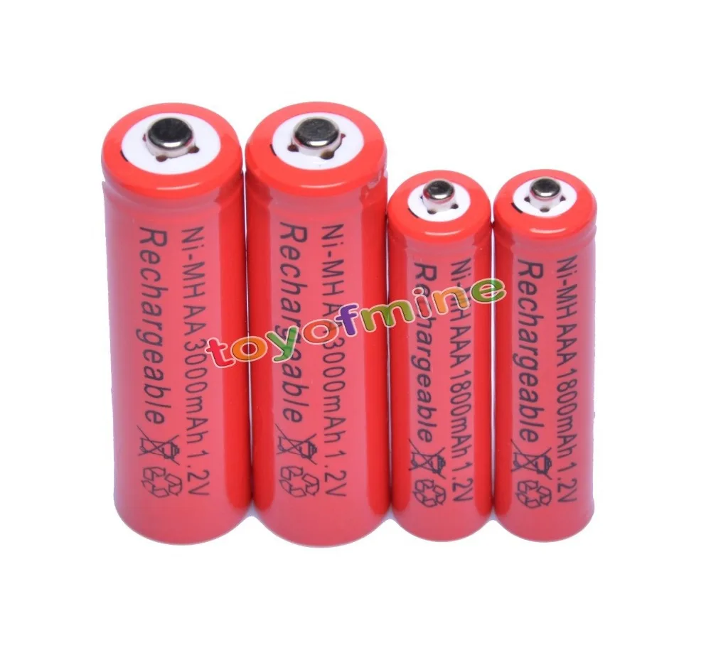 2x AA 3000mAh + AAA 1800mAh 1 2 V NiMH красный цвет аккумуляторная батарея 2A 3A|rechargeable battery|cell 1.2vnimh