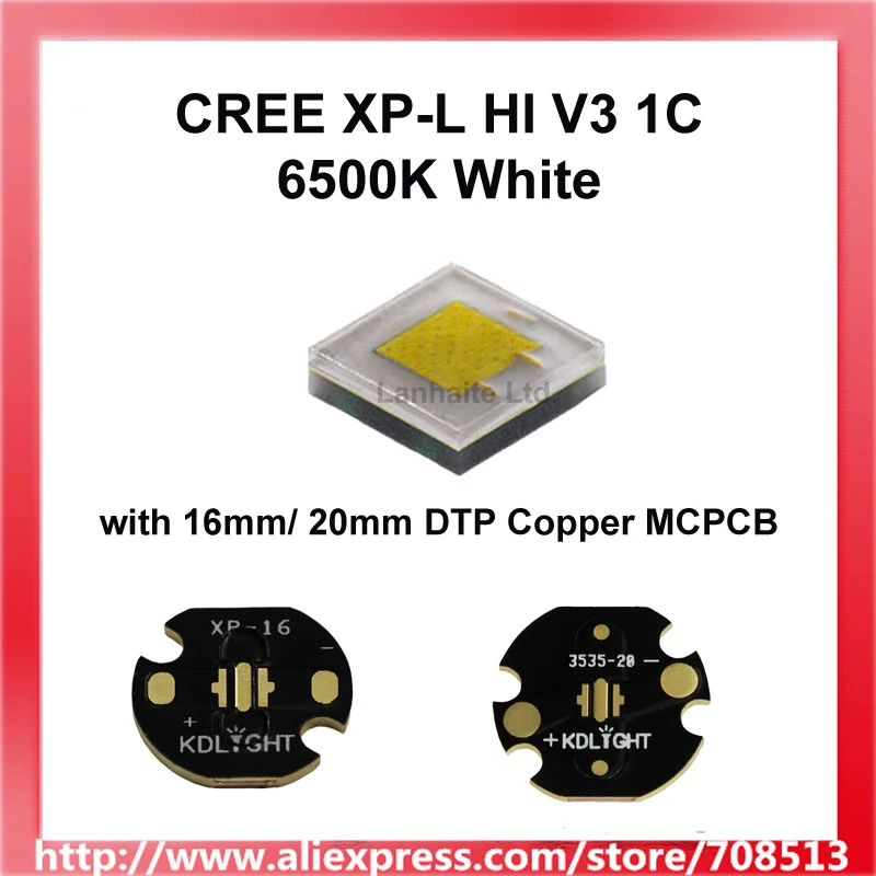 

Cree XP-L HI V3 1C 6500K White LED Emitter with Bare LED 16mm / 20mm Copper Board (1 pc)