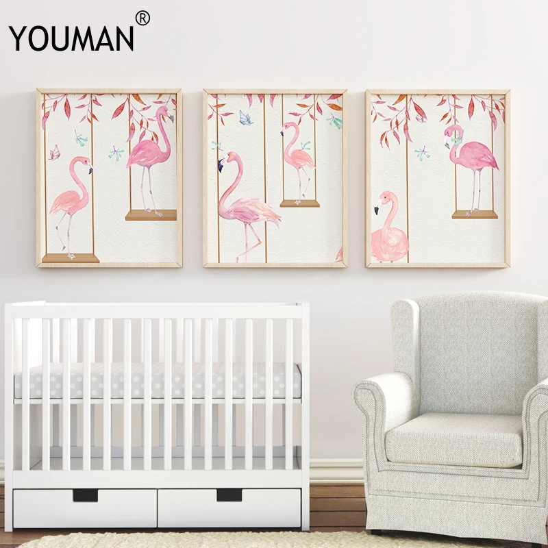 

Современная Картина на холсте в скандинавском стиле, маленький художественный постер с изображением свежего фламинго, Настенная картина б...