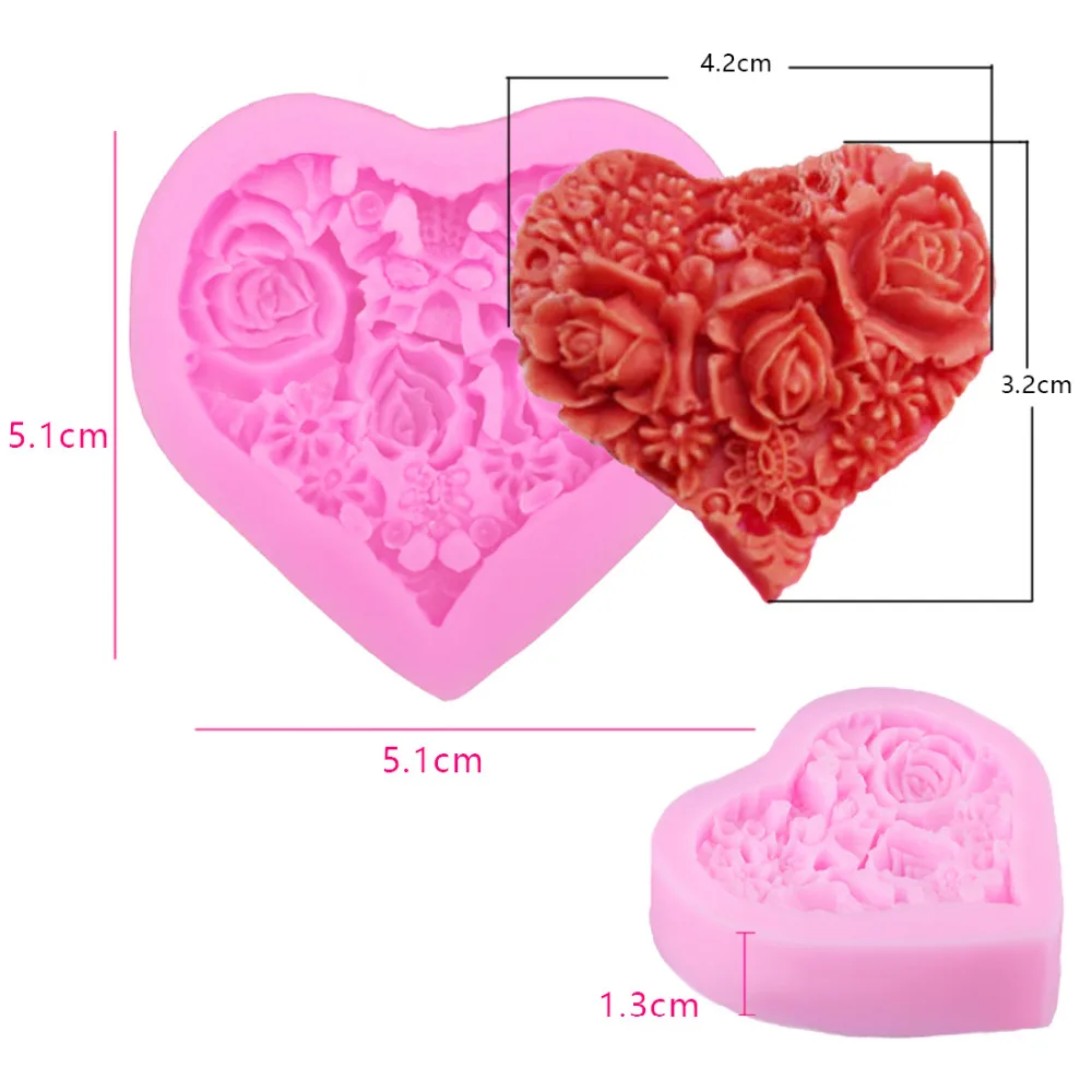 1 шт. силиконовая форма для мыла в форме розы цветов и сердца|pastry baking|moldes fondantchocolate