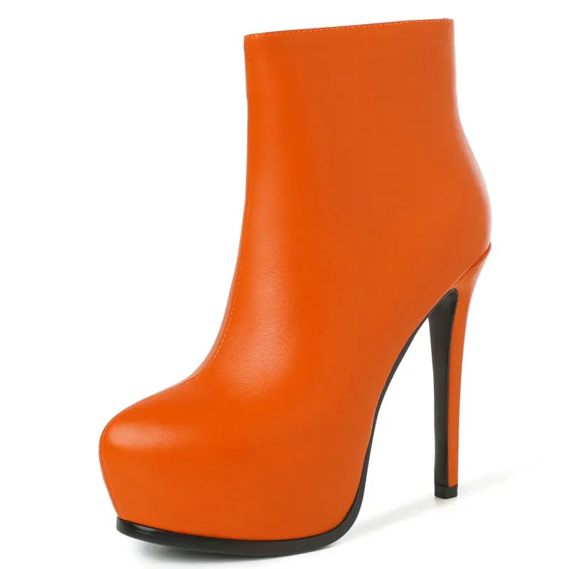 White Black Orange High Heel Platform Ankle Boots Women Fashion Sexy Thin Party Wedding Shoes Ladies Genuine Leather | Обувь