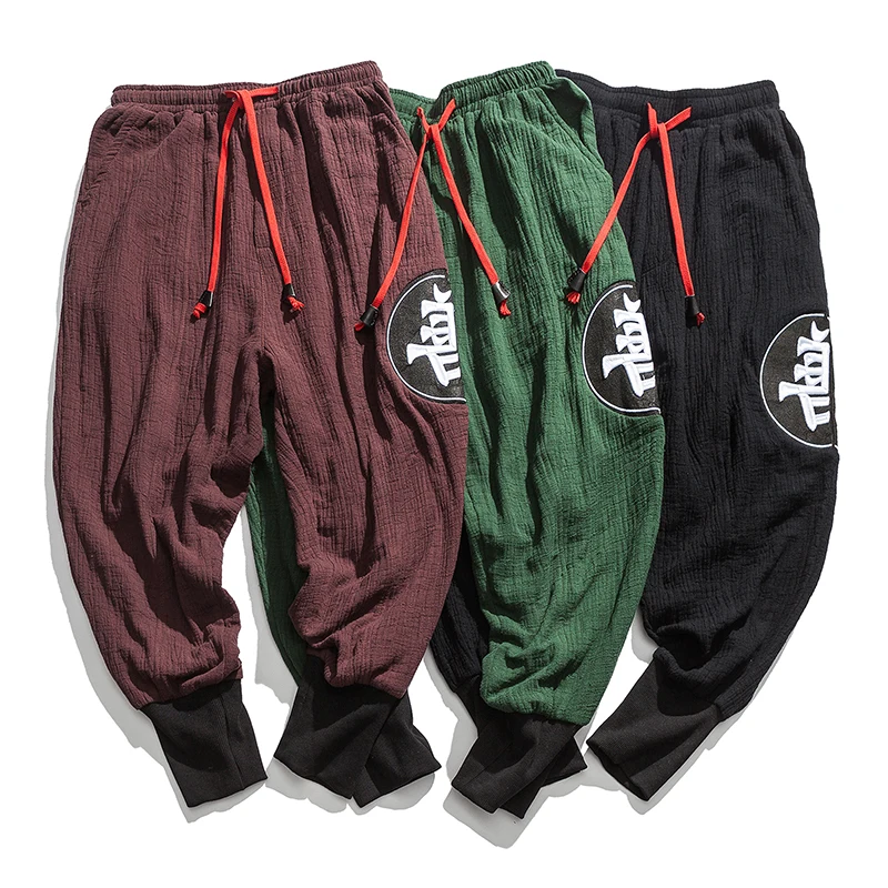 MRDONOO Chinese style men's cotton hemp pants trousers loose large size casual pants embroidery feet feet pants trousers K67