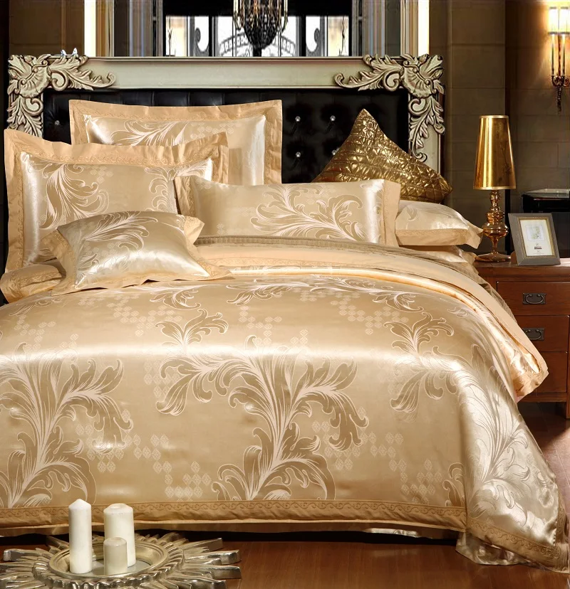 2017 Jacquard Silk Duvet Cover set King Qeuee 4pcs Satin Bedding Sets Luxury Doona Bedclothes Bed Sheet Pillowcases | Дом и сад