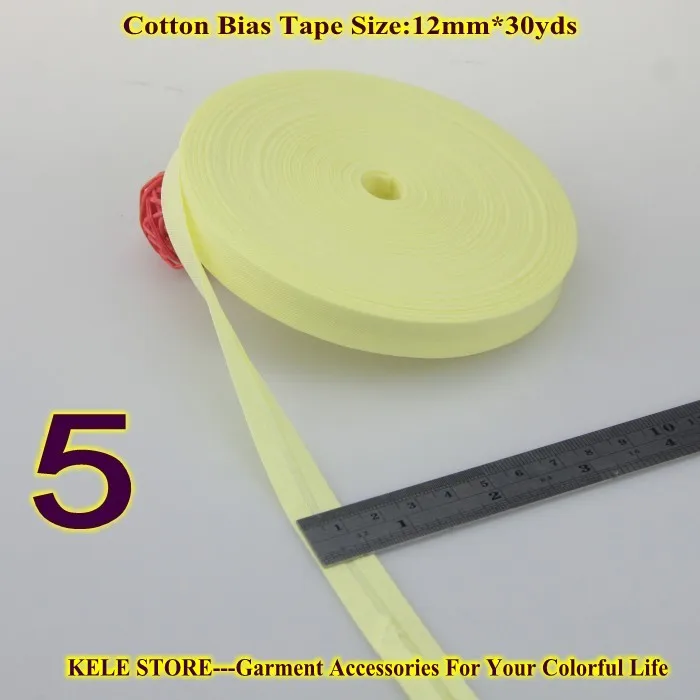 5 light yellow Хлопок косой переплет ленты, самый узкий Размер: 12 мм, ширина: 1/", 30 ярдов DIY ручной работы sewning материал - Цвет: 5 light yellow