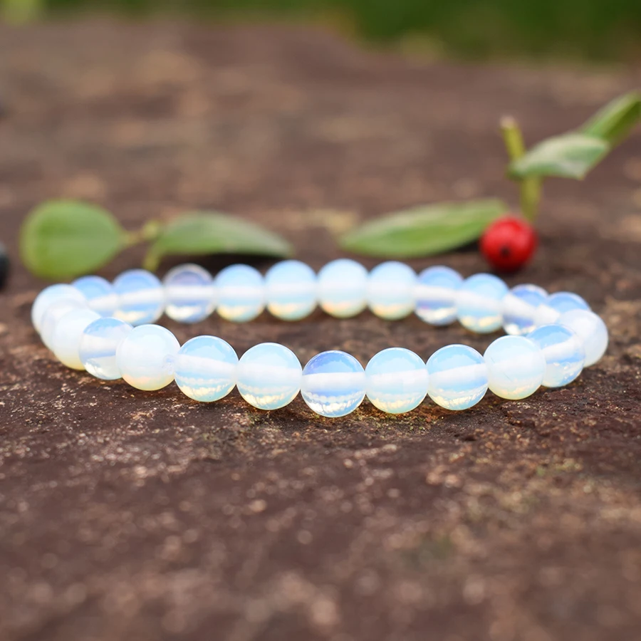 

Fashion 8mm Opal Strand Bracelets for Women New Nature Stone Bead Couple Bracelet Men Charm Jewelry Gift Braslet Pulseras Hombre