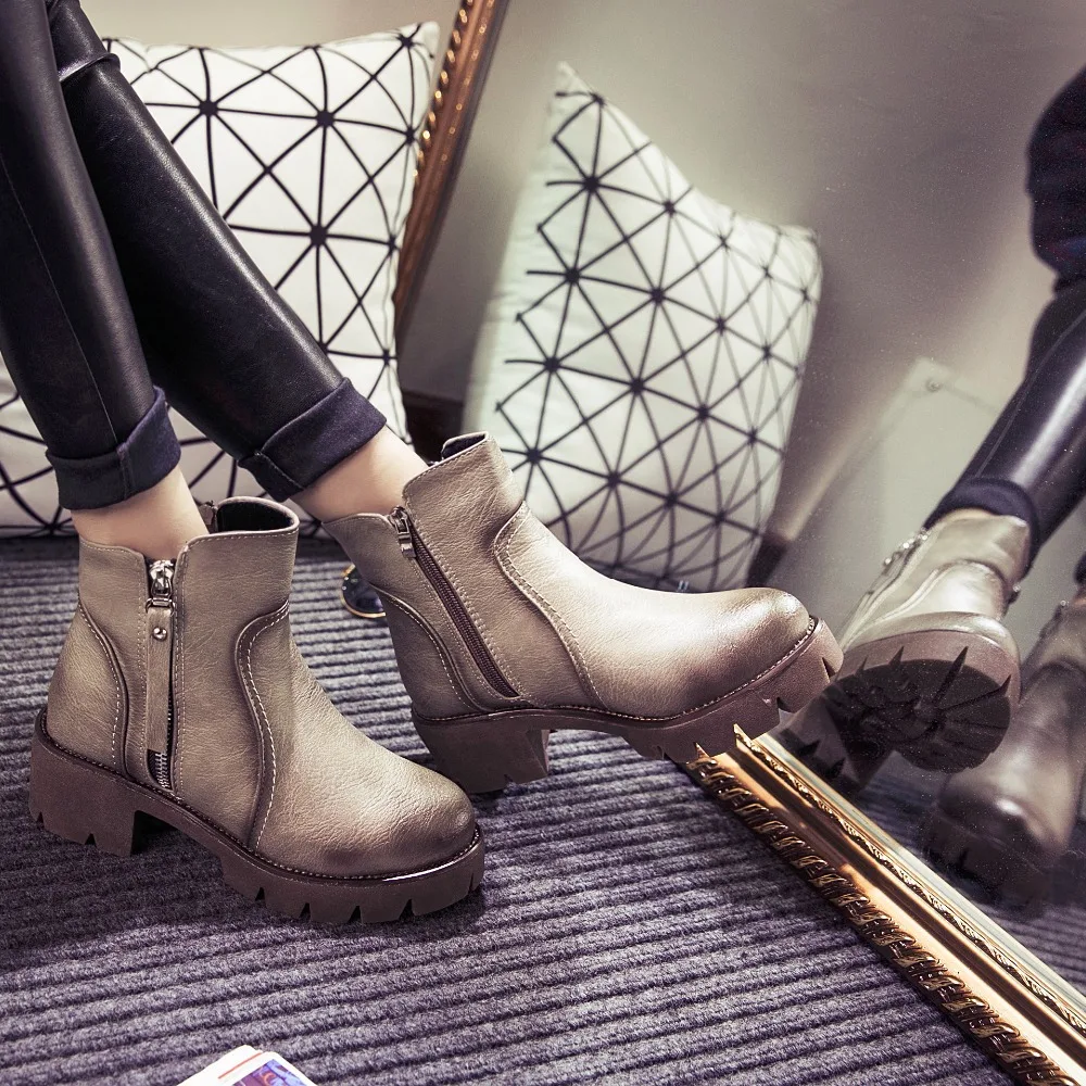 Осень и зима женская обувь старинные моды лодыжки сапоги ботинки женщин толстые
