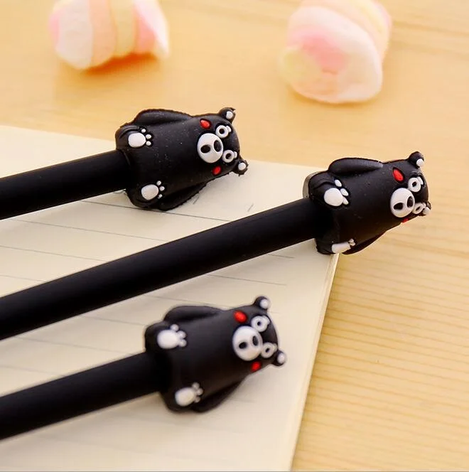 36 шт./лот милые 3D вечерние ручки черного медведя дизайн черных чернил гелевая