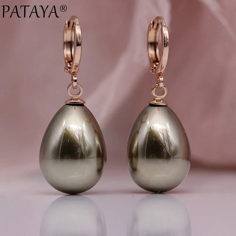PATAYA, новые серьги в виде капель воды, жемчужные, длинные серьги, 585, розовое золото, женские модные ювелирные изделия, для свадьбы, вечеринки, простые, тонкие, большие висячие серьги