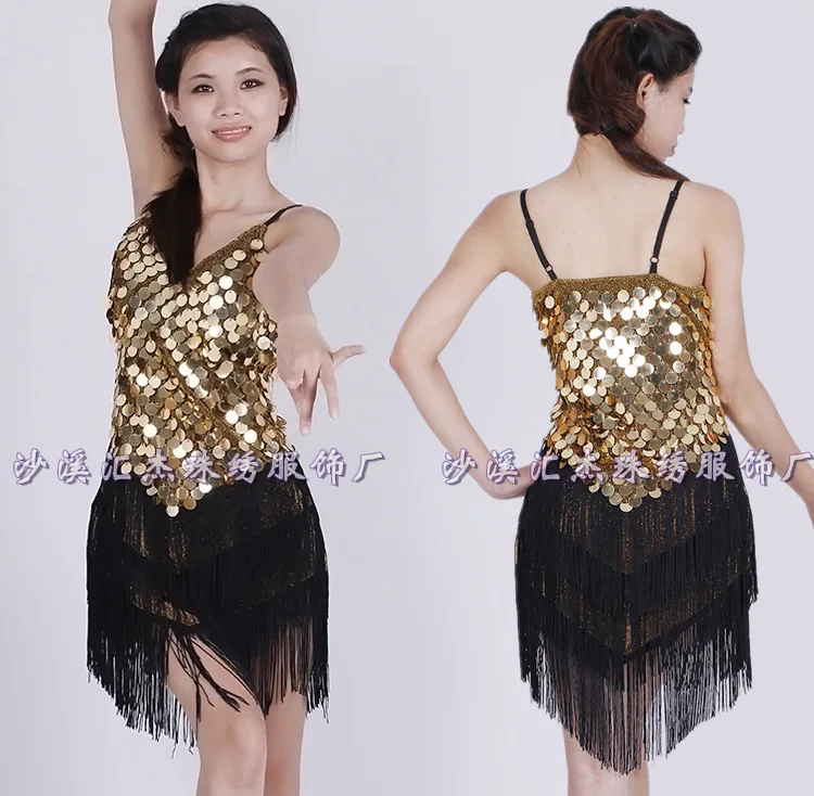 Женское платье для латинских танцев с бахромой и блестками костюм