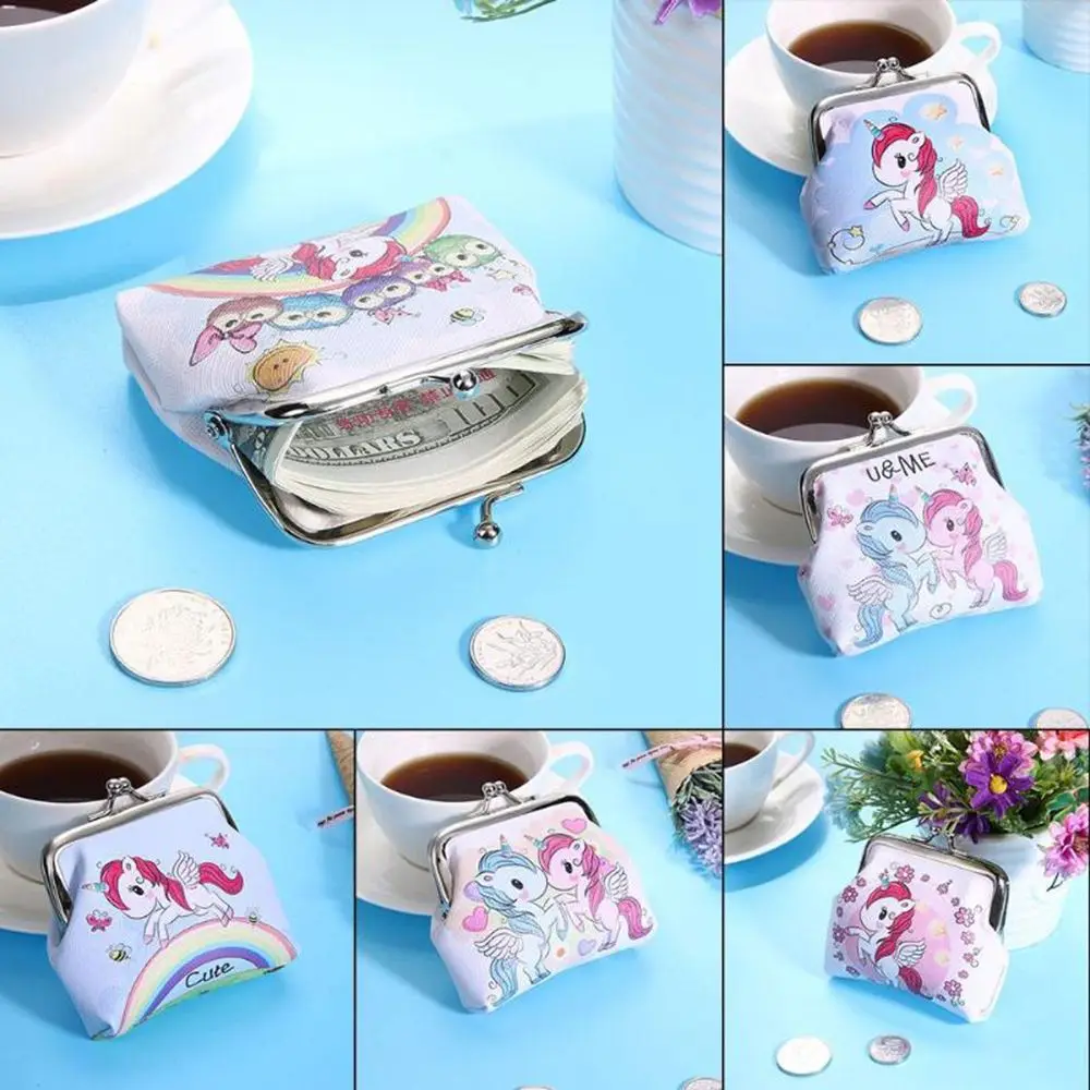 Кошельки для монет из кожи с мультяшными животными, женские маленькие кошельки с застежкой, милые ретро мини сумка для мелочи для мальчиков и девочек с милым единорогом