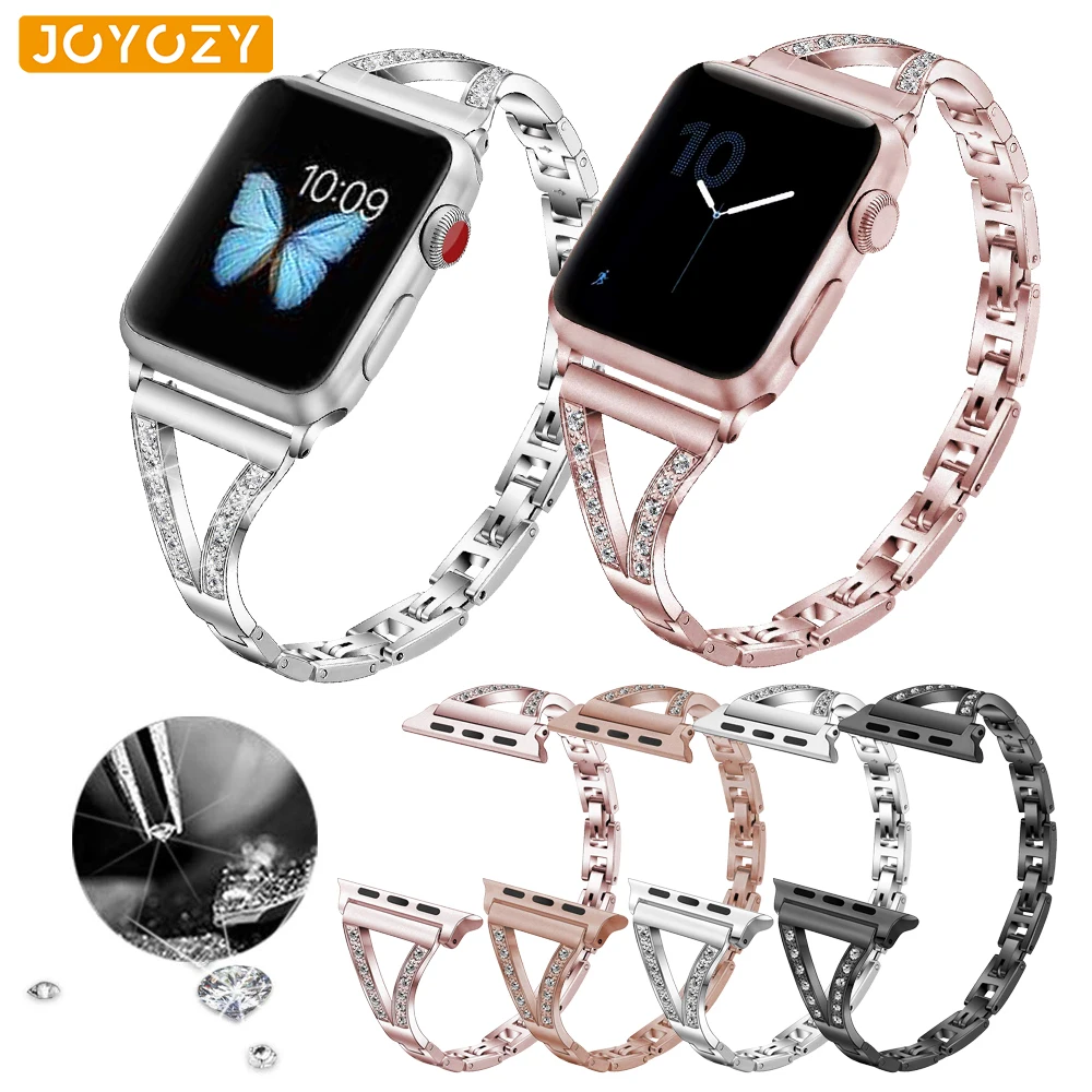 Браслет Joyozy из нержавеющей стали для Apple Watch band Женский бриллиантовый браслет iWatch