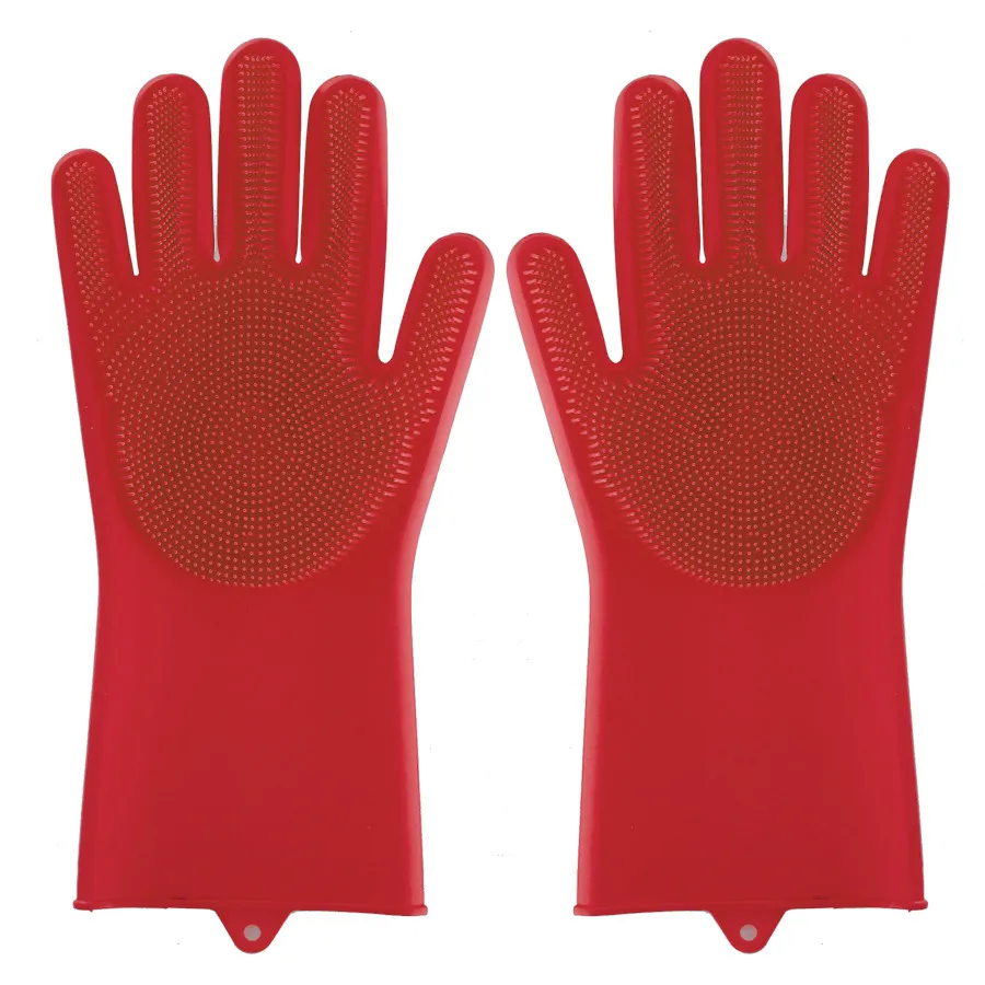 1Pair Red 1 пара силиконовых волшебных резиновых перчаток, экологически чистые чистящие губки щетки для мытья посуды хозяйственные перчатки для уборки - Цвет: 1Pair Red