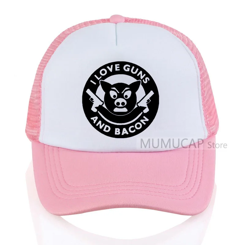 Забавные женские и мужские бейсболки с принтом бекона I Love Guns And Bacon сетчатая