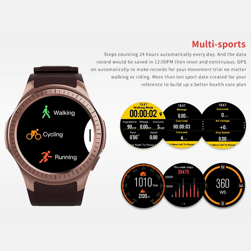 Microwear L1 профессиональные спортивные Смарт часы четырехъядерный MTK2503 2G Wifi BT вызов