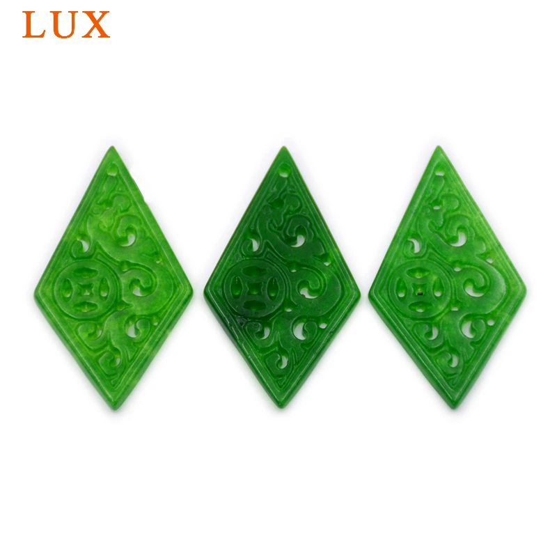 LUX coin design rhombus hollowed out green jades stone beads carved green jades slice gem stone slice for jewelry DIY handmade