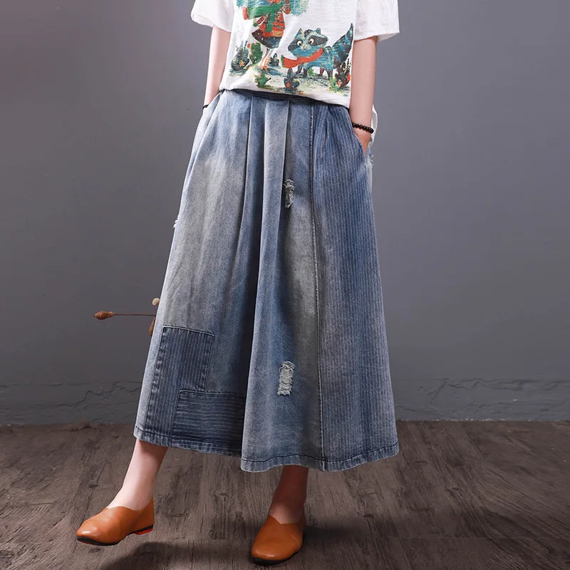 Женская свободная джинсовая юбка в стиле ретро повседневная винтажная с