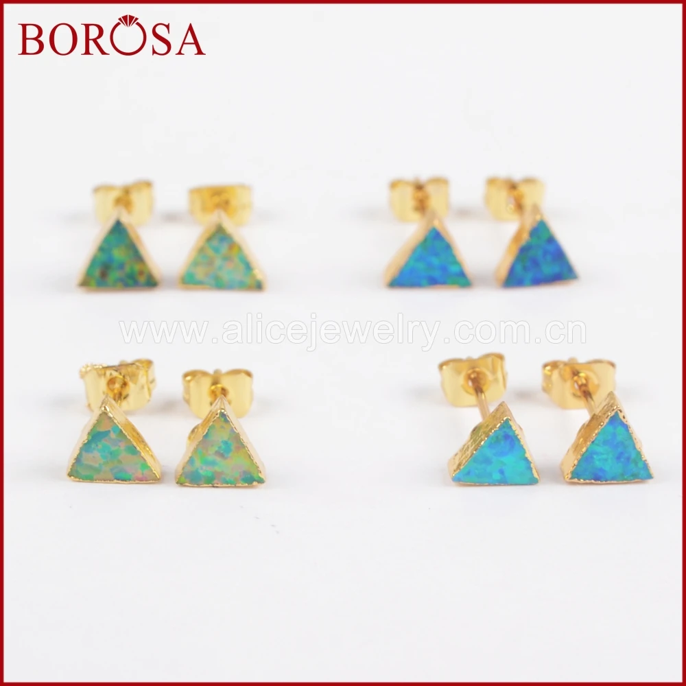 BOROSA 5 пар треугольник золотого цвета формы белый и синий японский запонка с опалом серьги драгоценные камни серьги для женщин Drusy Ювелирные изделия G1424