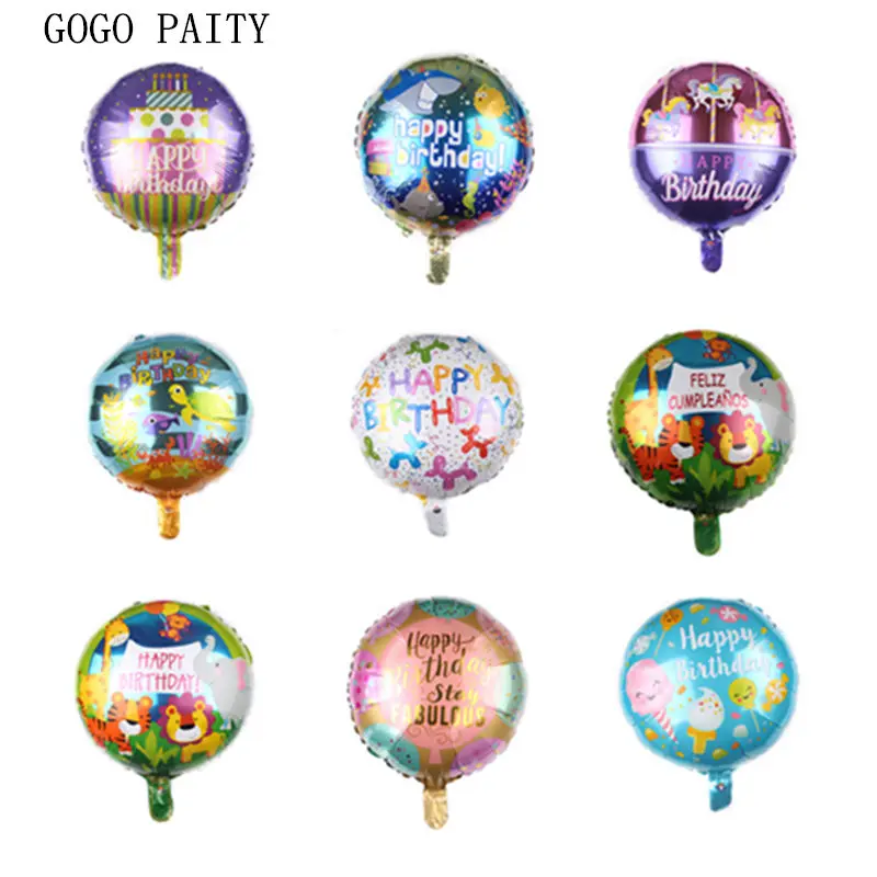 GOGO PAITY новые 18 дюймовые круглые шары с днем рождения алюминиевые воздушные для