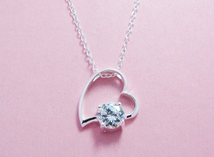 High quality fashion woman / girl sterling silver necklace 925 luxury 5A zircon heart pendant charm lady jewelry | Украшения и