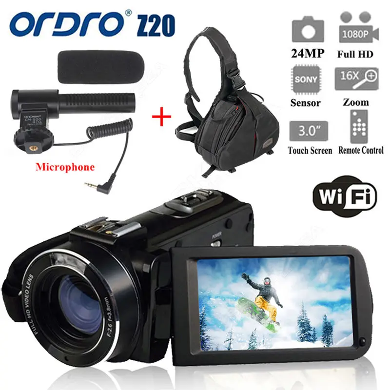 ORDRO HDV Z20 1080P wifi цифровая видеокамера + сумка для камеры Водонепроницаемая
