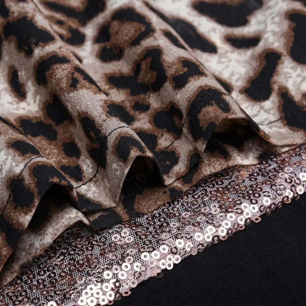 Женская футболка с леопардовым принтом и пайетками женская летняя Новинка 2019