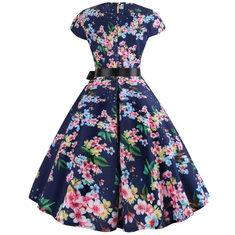 Bebovisi, женское, лето, стиль, короткий, размера плюс, элегантное, Vestidos, Ретро стиль, цветочный принт, повседневное, офисное, ТРАПЕЦИЕВИДНОЕ, Бандажное платье