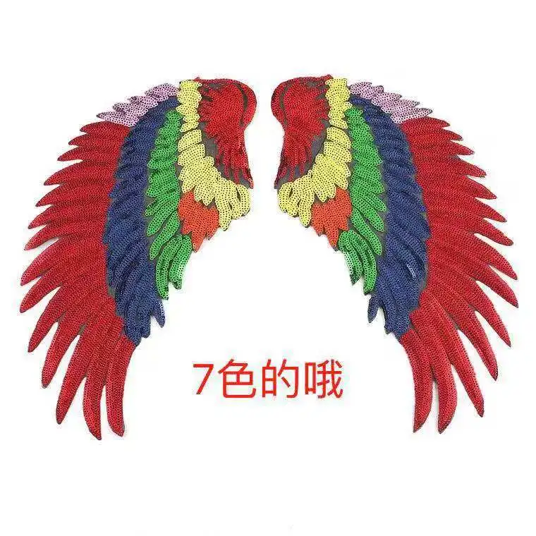 Нашивки из ткани с вышивкой крыльями пайетками и перьями 8*19 см | Дом сад