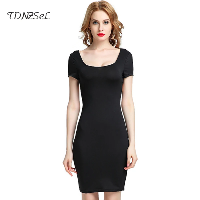 2018 пикантные черные короткий рукав спинки по колено платье карандаша Для женщин