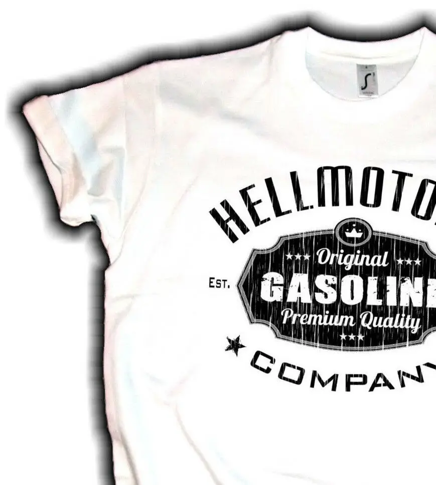 Футболка с бензиновым принтом Weiss Oldschool Rockabilly V8 Hellmotors Biker Hot Rod Tees 2019|Мужские