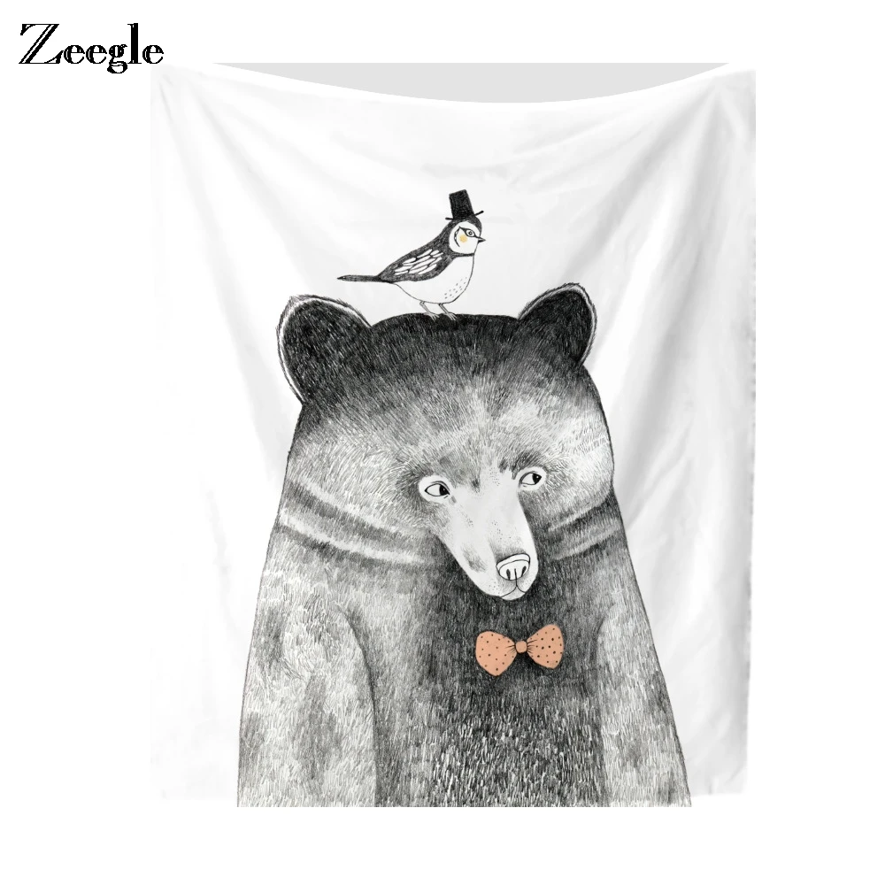 

Zeegle 3D креативный рисунок медведя, полиэстер, гобелен, Настенный Коврик для йоги, скатерть, настенная, Современное украшение для дома