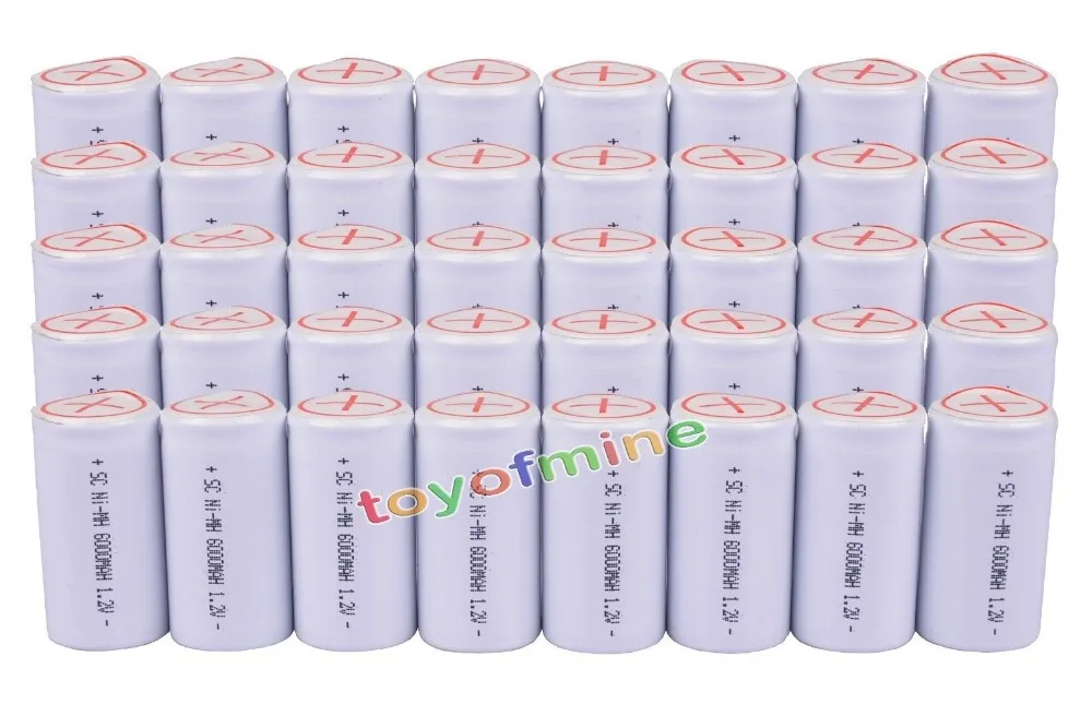 

40x Sub C SubC With Tab 6000mAh 1.2V Ni-MH Rechargeable Battery White High Power