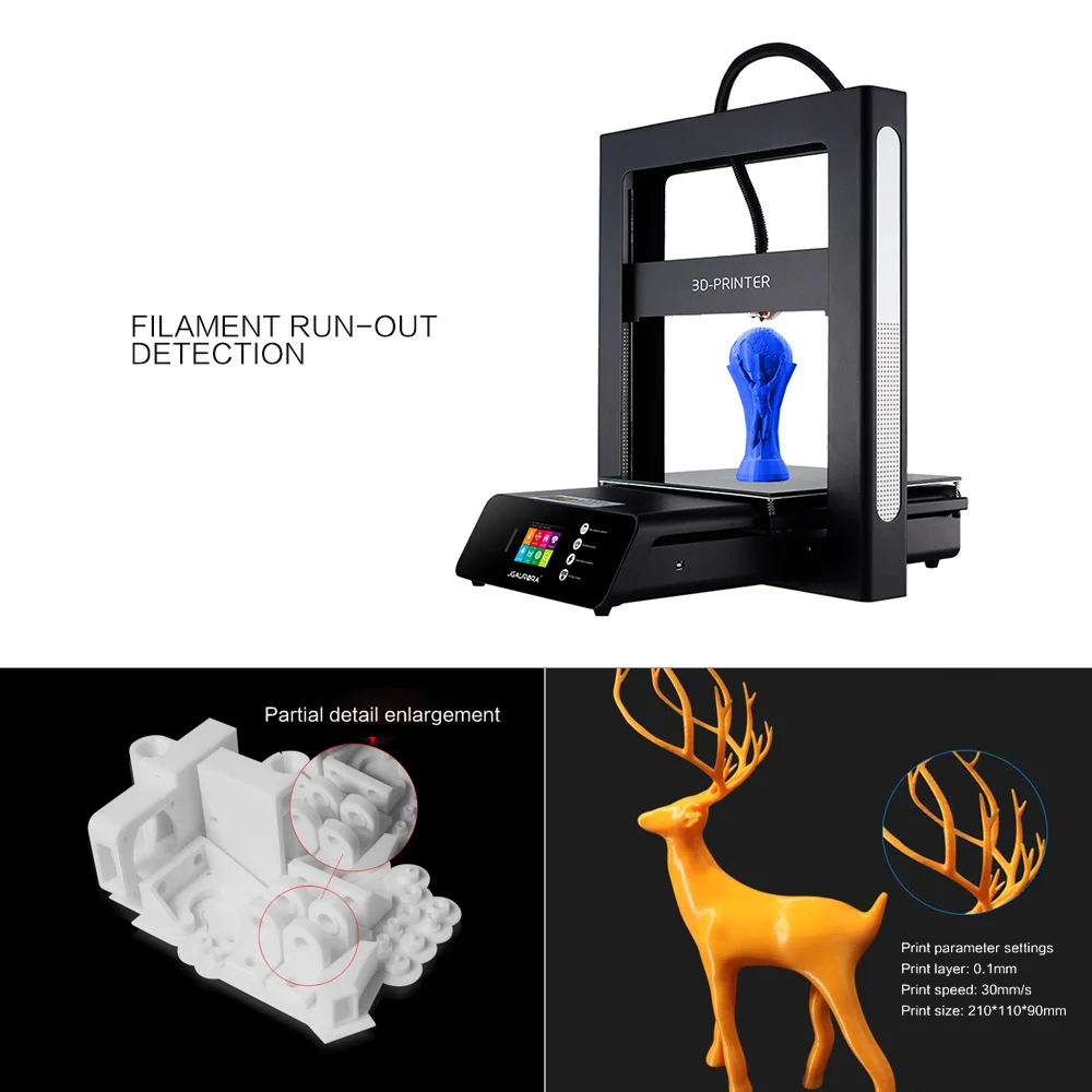 3d принтер JGAURORA A5S DIY 3d принтер с металлической рамкой цветной сенсорный экран Обнаружение нити экстремально высокая точность